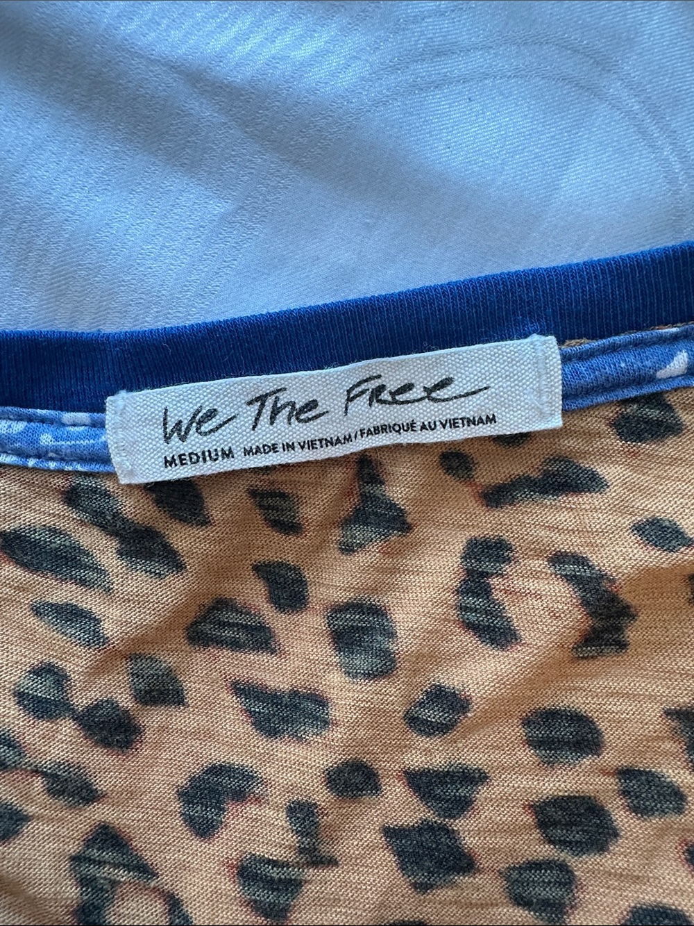 Leopard Print Long Sleeve Raglan Tee with Blue Bandana Sleeves - Picture 7 of 7